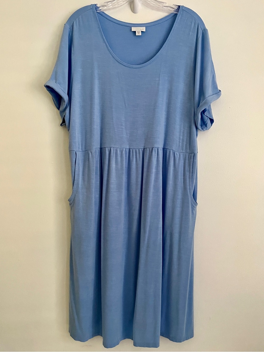 J. Jill Sky Blue Midi Scoop Neck Dress with Pockets XLP Short Sleeve Travel